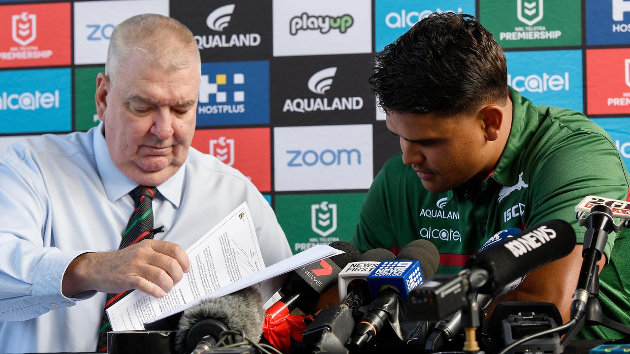 Shane Richardson with Latrell Mitchell when he signed a new contract with South Sydney in January 2020.