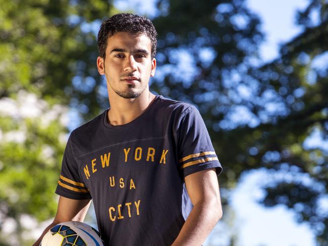 Bahraini footballer Hakeem aloraibi is pictured in the Flagstaff Gardens, Melbourne,Australia.Picture:Ian Currie