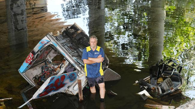 Dave Dudley, Tidy Up Townsville co-ordinator, under the Bohle River Bridge on Dalrymple Road. Picture: Shae Beplate.