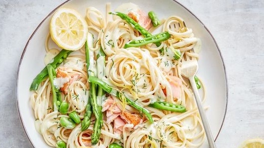 Spring dinners: Quick spring salmon pasta with lemon cream sauce.