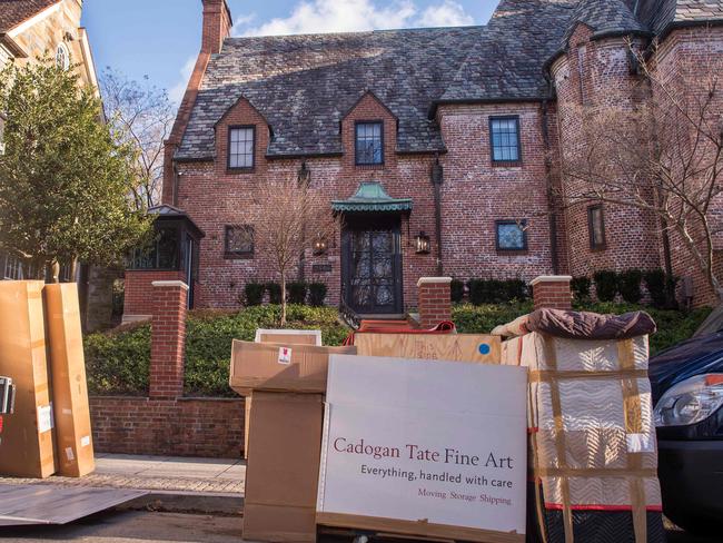 This file photo taken on January 18, 2017 shows a moving truck outside the new home of outgoing US President Barack Obama in the Kalorama neighbourhood of Washington, DC. Picture: AFP