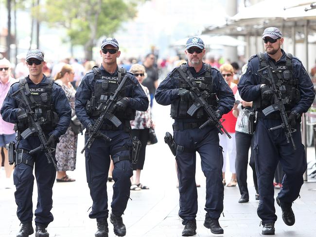 NSW Police Public Order and Riot Squad in Sydney with long-arm firearms.