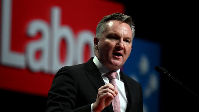 Climate Change and Energy Minister Chris Bowen speaks at the ALP national conference in Brisbane on Thursday. Picture: Dan Peled / NCA NewsWire