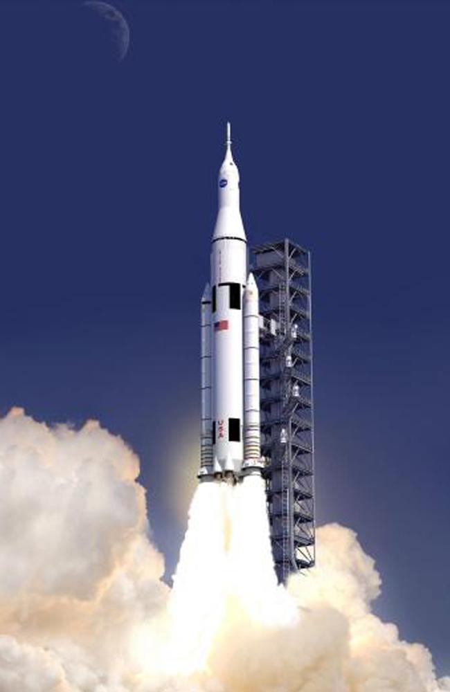 An artist concept provided by NASA shows the launch of the Space Launch System. AP Photo/NASA