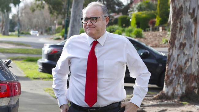 Former Local Government Minister Adem Somyurek arrives outside his home after being sacked from Cabinet. Picture: David Crosling