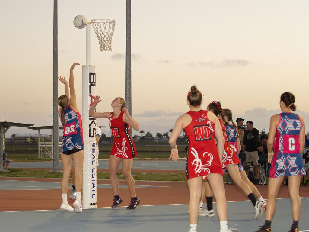 Lulu Milfulltakes the shot and Phoebe Frances looking for the rebound in the 2021 Mackay Netball Association seniors grand final. September 4th, 2021 Picture: Marty Strecker