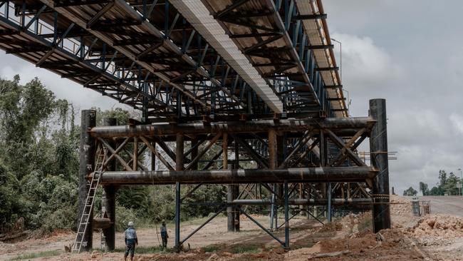 A newly-installed 8km conveyor belt line by Bayan Resources to help transporting the coal to the jetty by the Mahakam River in Muara Pahu, East Kalimantan. Picture: Muhammad Fadli/The Wall Street Journal