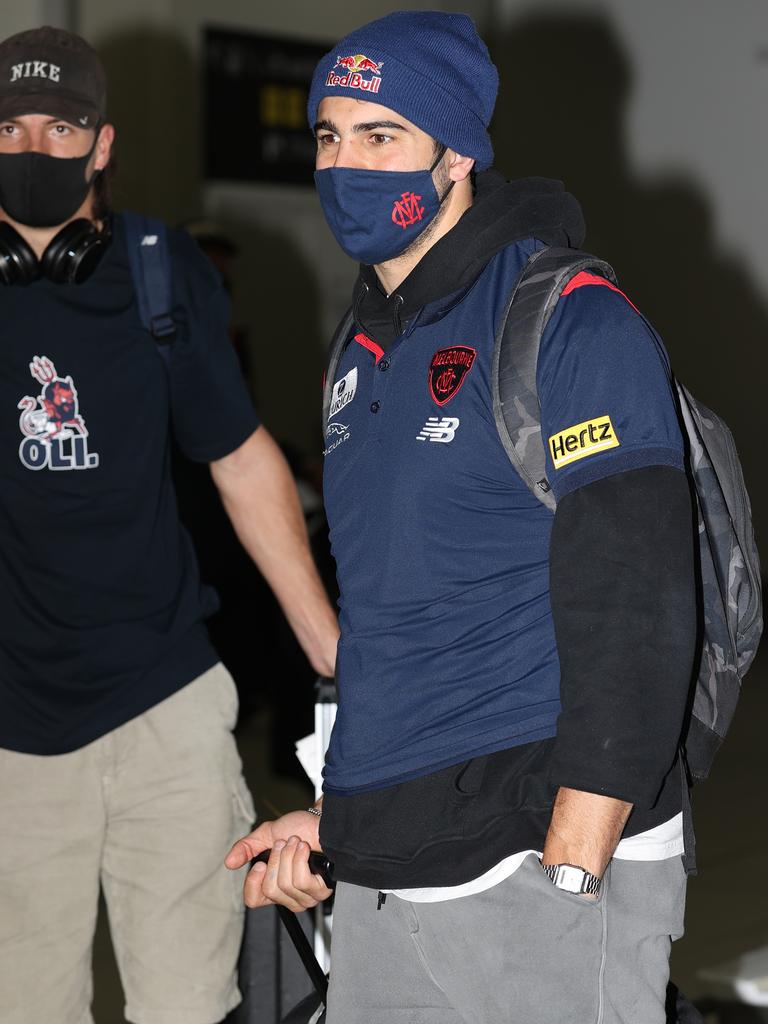 Norm Smith medallist Christian Petracca’s mask hides a smile. Picture: Getty Images