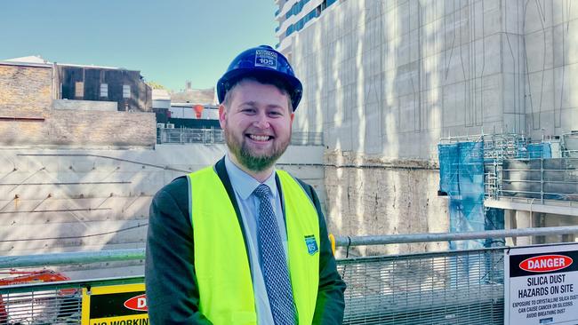 Hutchinson Builders director Jack Hutchinson at the Brunswick &amp; Co site in Fortitude Valley, Brisbane on Monday. Picture: Sophie Foster