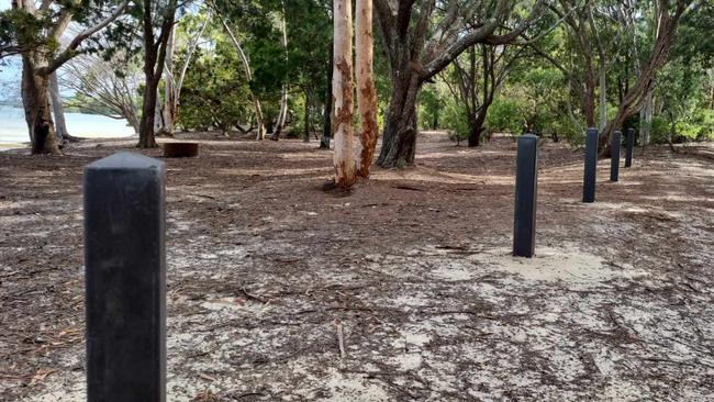 The new bollards at the beachfront at Blaksley on Minjerribah, North Stradbroke Island. Picture: Contributed