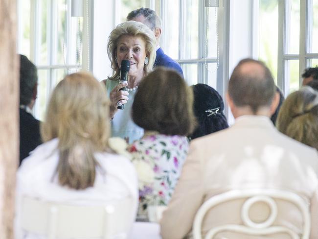 Ros Packer addressing guests at her 80th birthday at Chiswick. Picture: Dylan Robinson