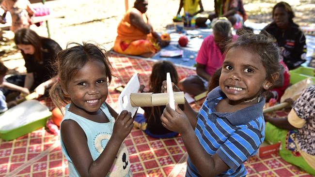 Shonna-Lee Johnson and Christiana Rory building models at Indi Kindi. Picture: Wayne Quilliam