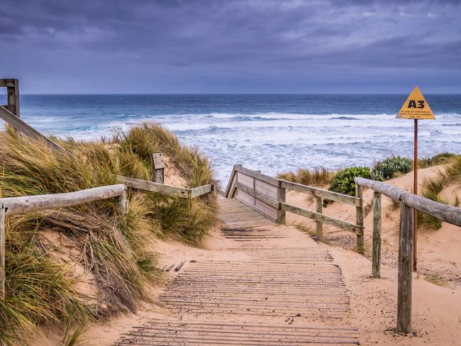 View of Cape Woolamai beach at Phillip Island at a stormy day