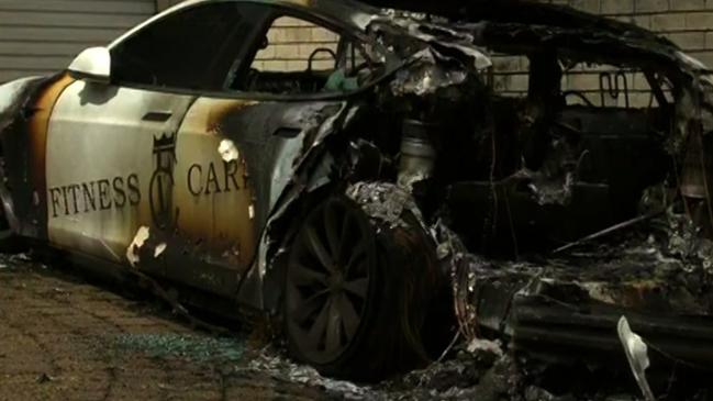 The car destroyed in a suspicious fire at Broadbeach Waters late last week. Picture: 7 News