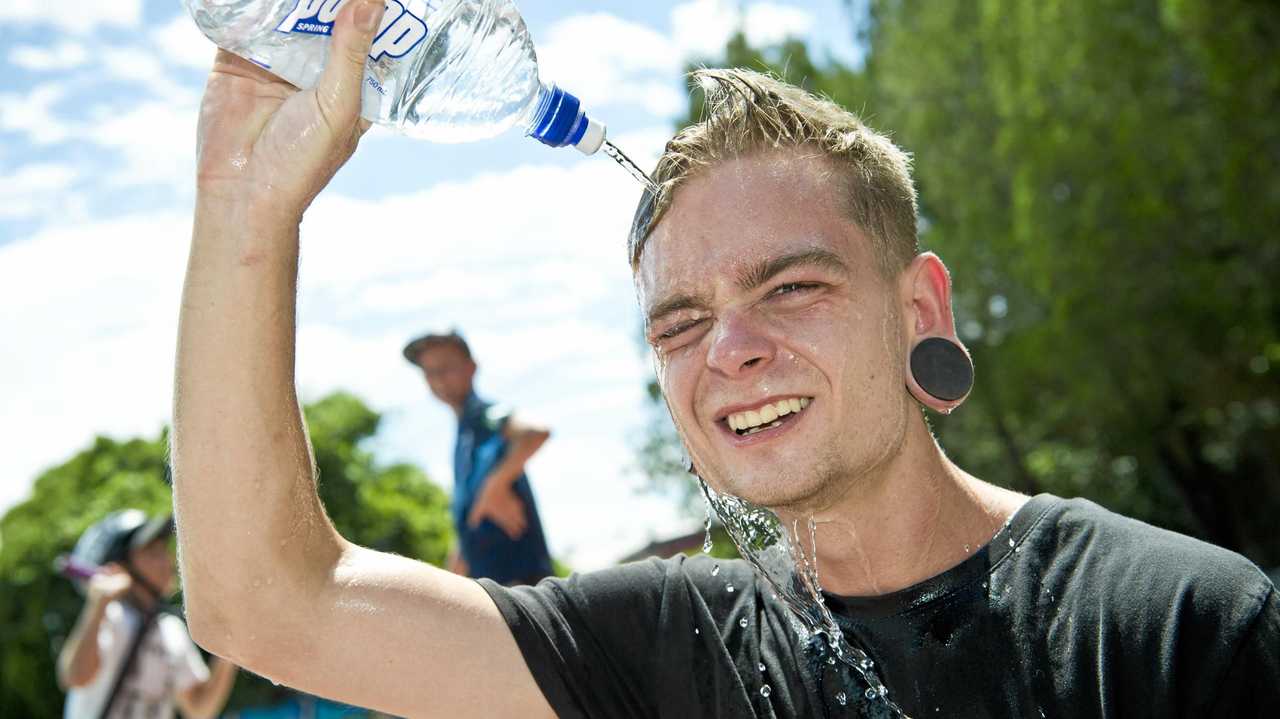 Chris Neeb cools down at the Chalk Drive skate park on the weekend. Picture: Kevin Farmer