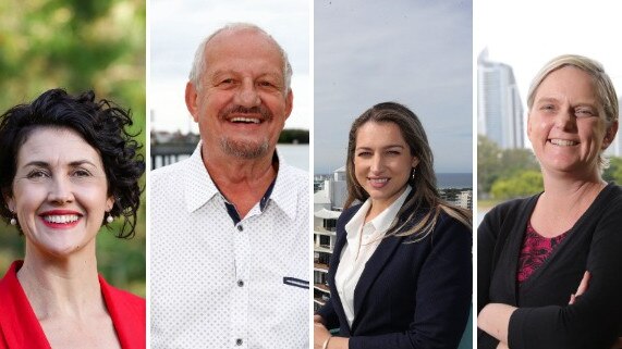 Currumbin candidates (L-R) Labor's Kaylee Campradt, The Greens' Peter Burgoyne, LNP's Laura Gerber and One Nation's Sharon Sewell.