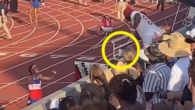 Her dad brought the extinguisher from home. Photo: YouTube