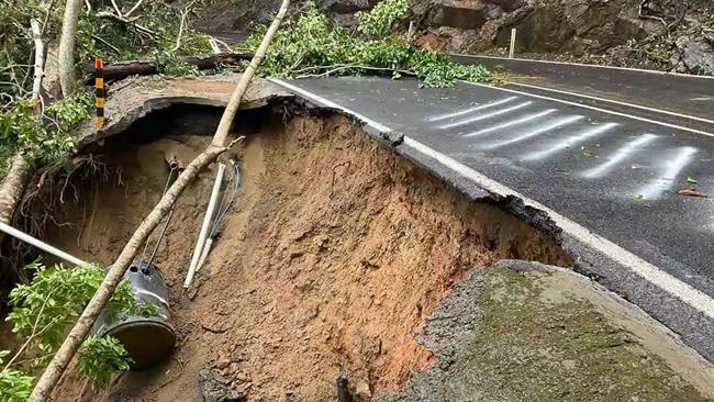 Heavy seasonal rain caused landslides on the Kuranda Range Rd in December last year. Picture: Queensland Police Service