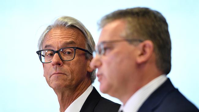 FFA CEO David Gallop and FFA Chairman Chris Nikou at Thursday’s announcement. Pic: AAP