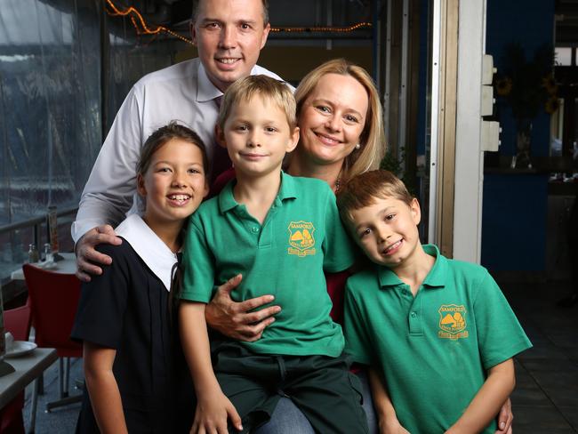 The couple with their two sons Harry and Tom, and Mr Dutton’s daughter Rebecca. Picture: David Kelly