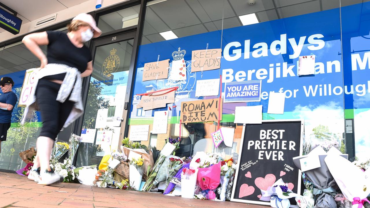 People in Ms Berejiklian’s electorate of Willoughby flooded her electoral office with messages and flowers. Picture: NCA NewsWire/ Flavio Brancaleones