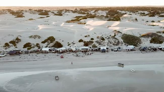 Up to 100 caravans and campervans on Perlubie Beach, near Streaky Bay. Picture: Eyes on Eyre