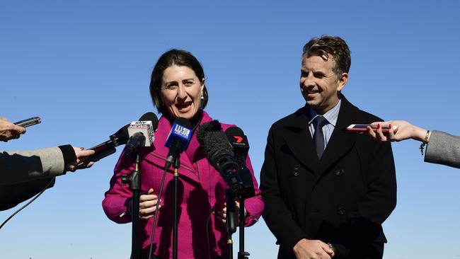 NSW Premier Gladys Berejiklian (left) and NSW Minister for Transport and Roads Andrew Constance announce expressions of interest are open for the Sydney Gateway project.