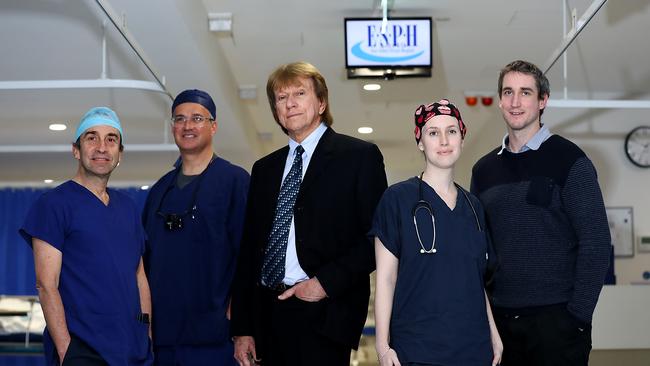 Members of East Sydney Private Hospital Medical staff (L-R) Dr Mark Haber, Dr Larry Kalish, Founder and Director Peter Kalish, senior Nurse Lizzie Costigan and Director of Clinical Services, Dame Browne. The hospital is Medibank's first new investment deal into a hospital. Picture: Jane Dempster/The Australian.