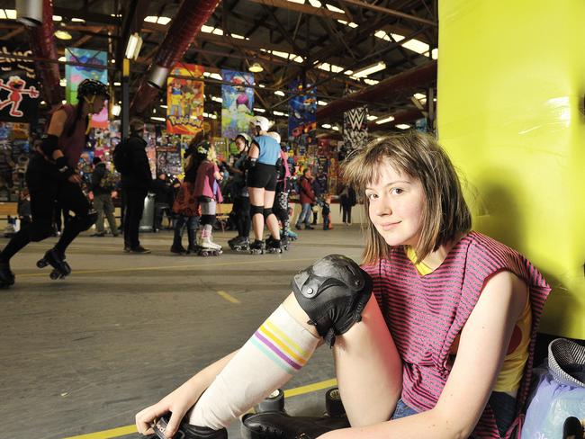 Beth Winter, 14, was one of the Hobart Junior Roller Derby competitors. Picture: MATHEW FARRELL