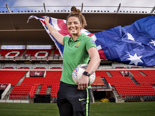 Adelaide based Matildas player Jenna McCormick at Hindmarsh Stadium. Picture: Mike Burton