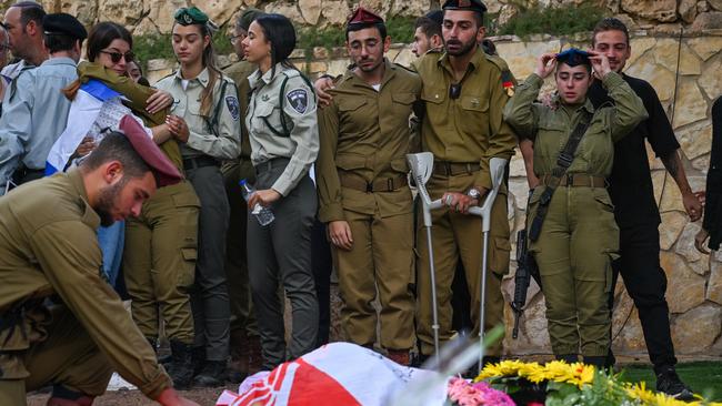 Family and friends of Valentin Ghnassia, 23, who was killed in a battle with Palestinian militants at Kibbutz Be'eri. Picture: Getty Images