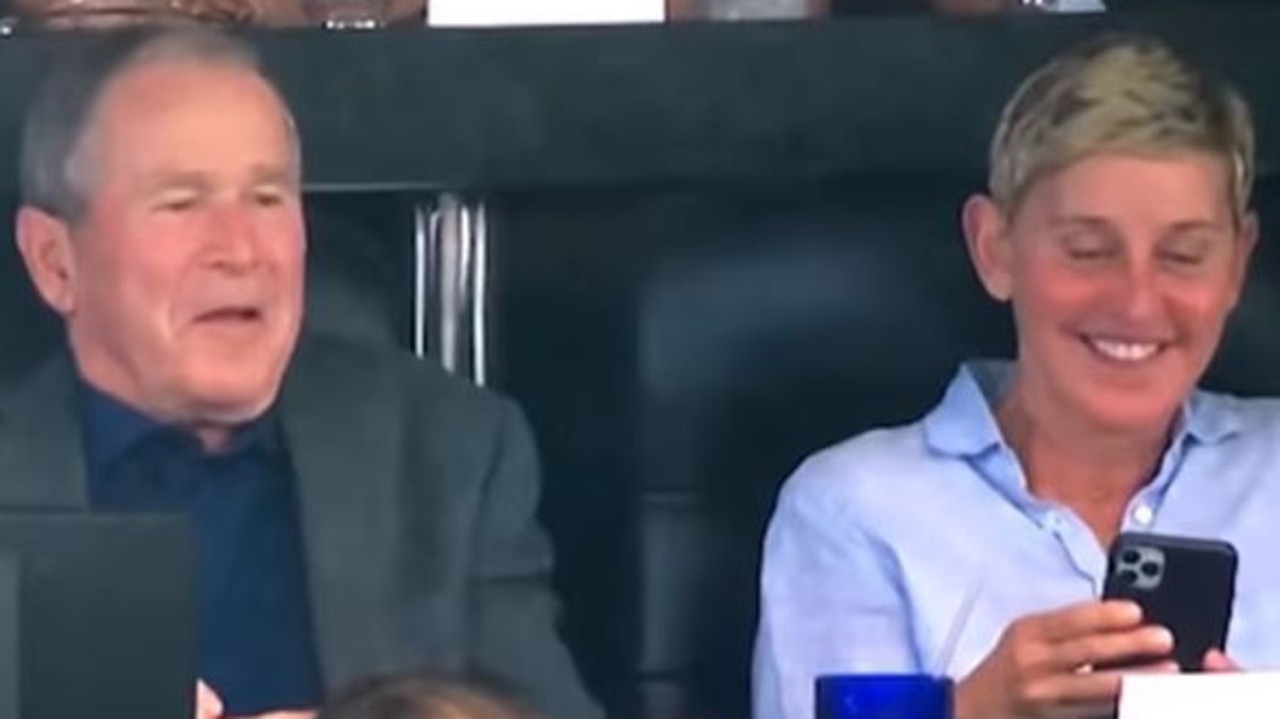 George Bush and Ellen DeGeneres were pictured sitting together at a Cowboys game. Picture: Supplied.