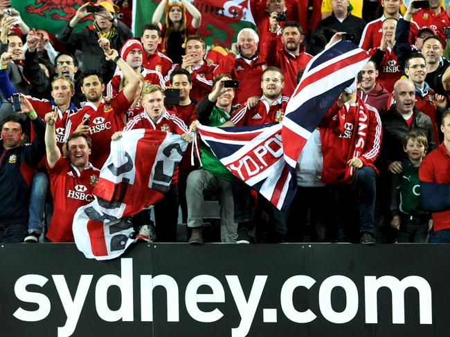 British and Irish Lions supporters celebrate victory over the Wallabies in 2013. Picture: AAP Image/Dean Lewins