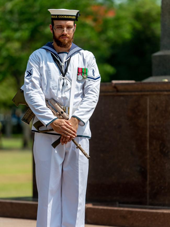 Darwin Remembrance Day commemorations at the Cenotaph in the Esplanade. Picture: Che Chorley