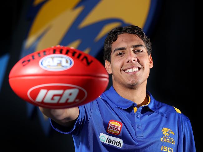 PERTH, AUSTRALIA - DECEMBER 14: Isiah Winder of the Eagles poses for a portrait during a West Coast Eagles AFL media session at Mineral Resources Park on December 14, 2020 in Perth, Australia. (Photo by Paul Kane/Getty Images)