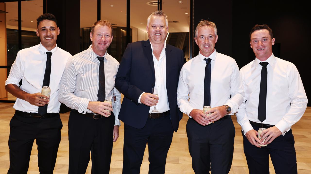 Malakai Miles, Glen Colledge, Adam Letson, Aaron Finn and Michiel Don at the Cairns Chamber of Commerce Business Excellence Awards gala dinner, held at the Cairns Convention Centre. Picture: Brendan Radke