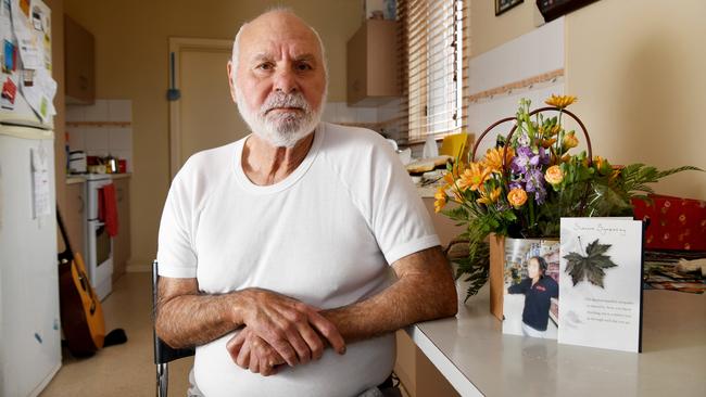 Brian Varcoe father of football player Maggie Varcoe who died after a head clash during a game, at his northern suburbs home. Picture: Tricia Watkinson