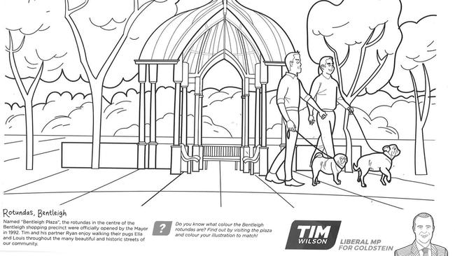 An inside page of Mr Wilson’s colouring-in book to be distributed to schoolchildren in his electorate.