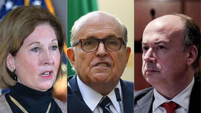 Sidney Powell, Rudy Giuliani and Jeffrey Clark. Pictures: AFP