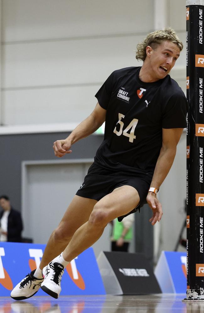 Bo Allan in action during the 2024 AFL National Draft Combine. Picture: Martin Keep/AFL Photos/via Getty Images.