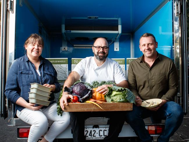 Chefs On Wheels Founders Paul Baker, his wife Annabelle and business partner Jimmy Day with one of their delivery vans on April 4, 2021 in Glynde. Picture Matt Turner.