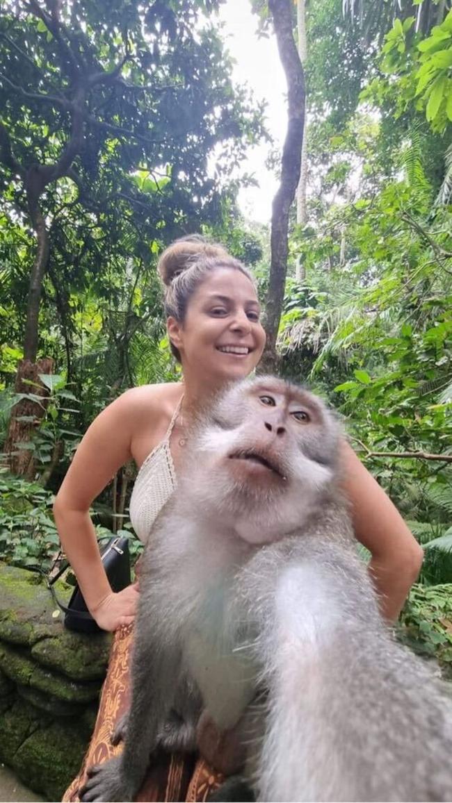 Fayrouz with a monkey in Bali.