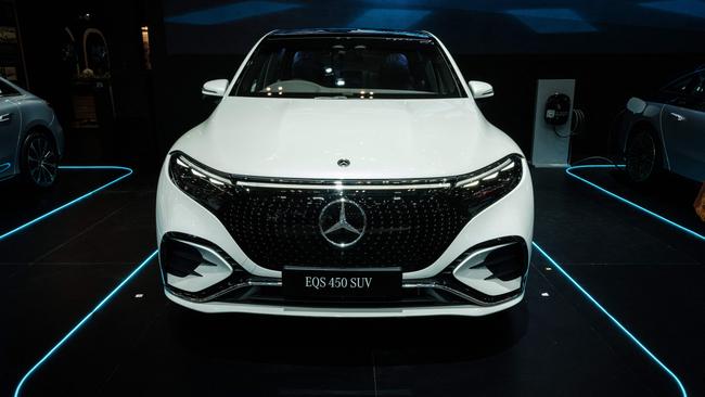 Mercedez-Benz displays its electric vehicle EQS 450 SUV. Photo: AFP