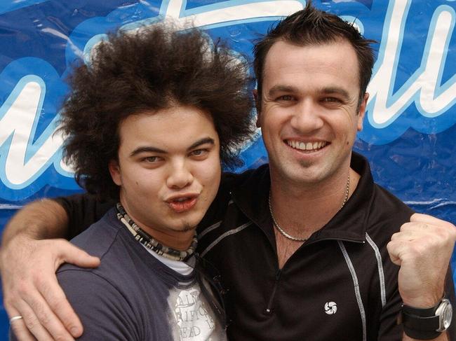 ## HAVE YOU /CHECKED COPYRIGHT /CLEARANCE ?? 10 Nov 2003 Australian Idol tv show finalists Guy Sebastian (L) and Shannon Noll at Forrest Place Perth - music singers headshot fist   Australian Idol winner Guy Sebastian, left, and runner-up Shannon Noll