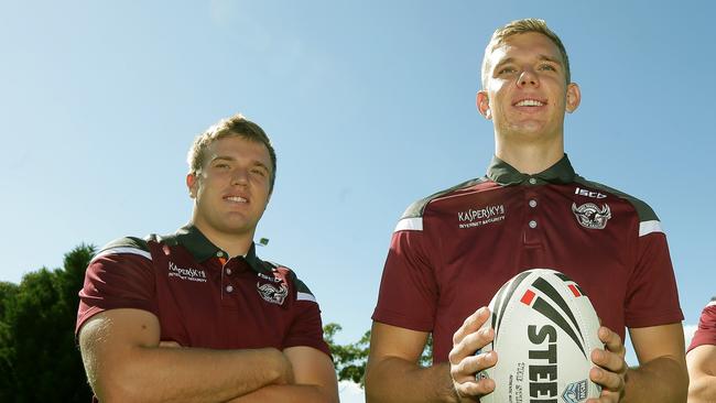 Tom Trbojevic, right, with brother Jake during their Manly junior days.