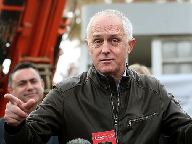 PM Malcolm Turnbull visiting the SMEC Office to receive a briefing on Snowy Hydro 2.0 in Cooma, NSW. Picture Kym Smith