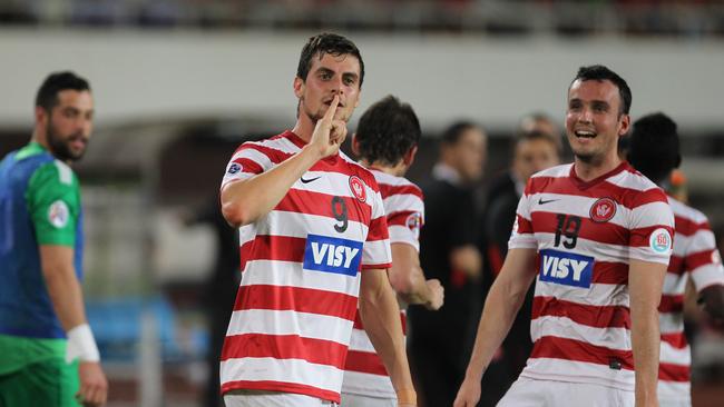 Tomi Juric of Western Sydney Wanderers celebrates scoring a goal during the Asian Champions League Quarter Final.