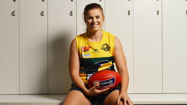 Stephanie Walker pictured ahead of her inaugural SANFLW campaign with Woodville-West Torrens. Picture: AAP/Brenton Edwards