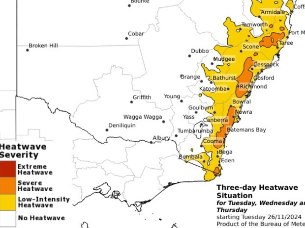 Residents have been urged to seek a cool area. Picture: Bureau of Meteorology.