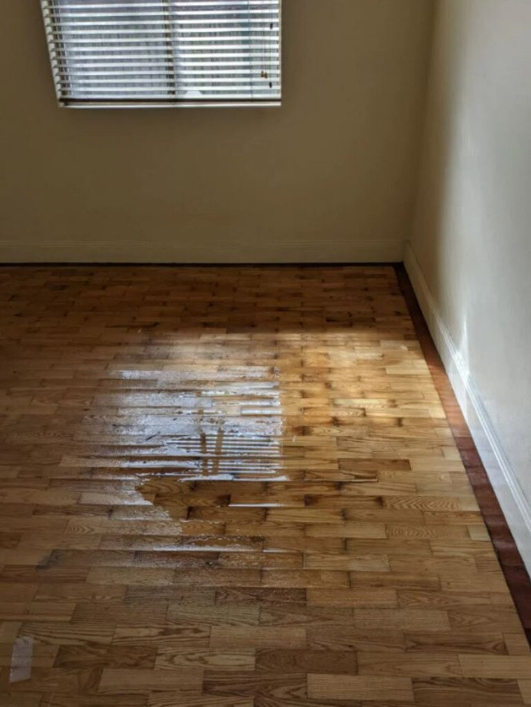 The puddle on the inner-west rental’s bedroom floor. Picture: Facebook